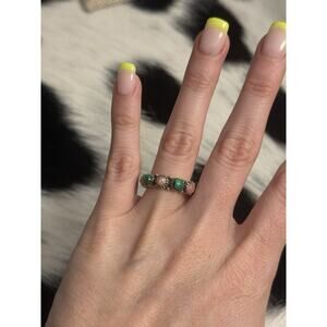 Native American Sterling Silver Green Malachite Pink Rhodochrosite Eternity Ring